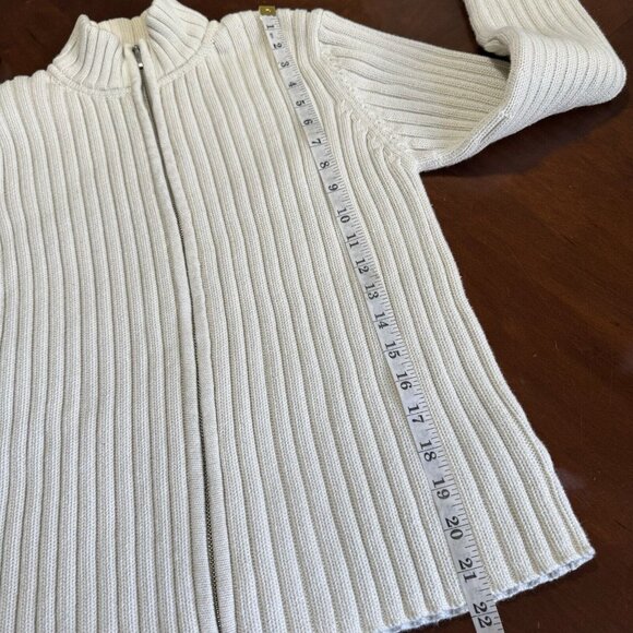 Vintage 90s Ralph Lauren Sweater Womens Sz L Full Zip Off White Mock Neck Ribbed - Picture 8 of 15